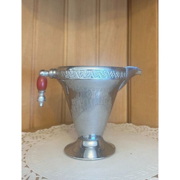 Vintage Manning Bowman Metal Creamer Art Deco Red Bakelite Handle - Picture 6 of 7